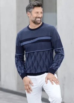 Gemusterter Rundhalspullover in 2 Farben