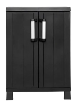 Geräteschrank Garage mit Holzlamellen-Effekt