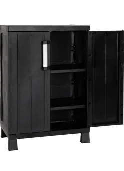 Geräteschrank Garage mit Holzlamellen-Effekt