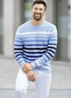 Gestreifter Rundhalspullover mit Strukturdessin