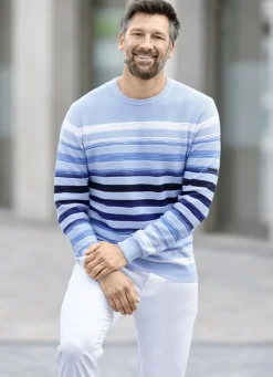 Gestreifter Rundhalspullover mit Strukturdessin