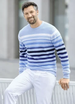 Gestreifter Rundhalspullover mit Strukturdessin