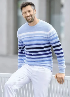 Gestreifter Rundhalspullover mit Strukturdessin