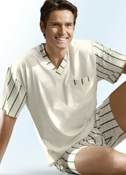 Götting Shorty mit V-Ausschnitt und Brusttasche, Naturfaser