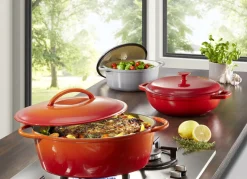 Gusseisen-Schmortopf und -Bräter