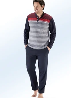 Hajo Klima Komfort Schlafanzug mit Knopfleiste und garngefärbtem Ringel