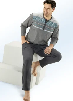 Hajo Klima Komfort Schlafanzug mit Knopfleiste und garngefärbtem Ringel