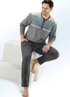 Hajo Klima Komfort Schlafanzug mit Knopfleiste und garngefärbtem Ringel