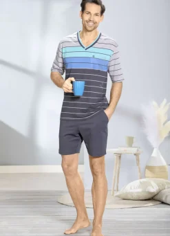 Hajo Klima Komfort Shorty mit V-Ausschnitt und garngefärbtem Ringel