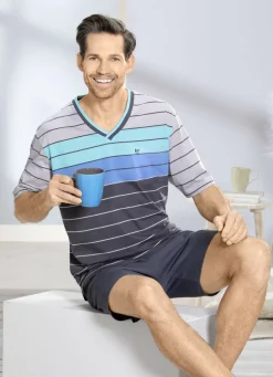 Hajo Klima Komfort Shorty mit V-Ausschnitt und garngefärbtem Ringel