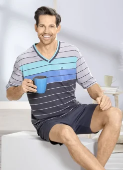 Hajo Klima Komfort Shorty mit V-Ausschnitt und garngefärbtem Ringel