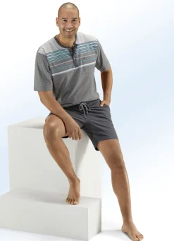 Hajo Klima Komfort Shorty mit Knopfleiste und garngefärbtem Ringel