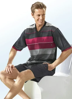 Hajo Klima Komfort Shorty mit V-Ausschnitt und garngefärbtem Ringeldessin