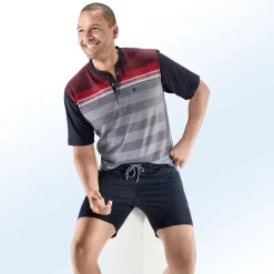 Hajo Klima Komfort Shorty mit garngefärbtem Ringeldessin, Knopfleiste, Brusttasche