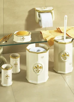 Handbemalte Badezimmeraccessoires aus glasierter Keramik