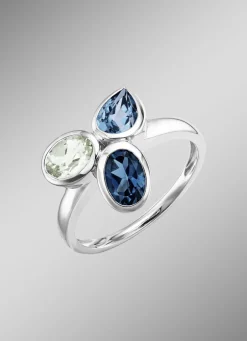 Harmonie der Farben: Damenring mit Blautopasen und grünem Amethyst