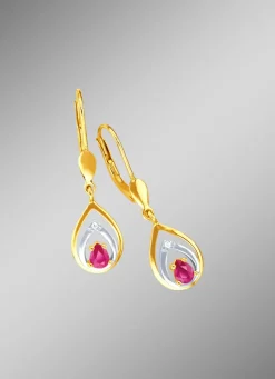 Hübsche Ohrringe mit Brillanten und echten Rubinen