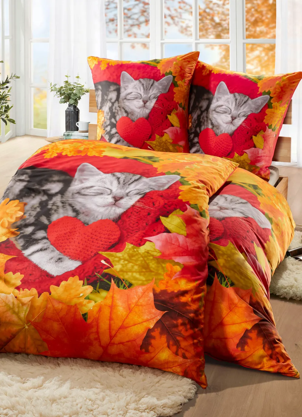 Herbstliche Bettwäsche-Garnitur in Microfaser-Qualität