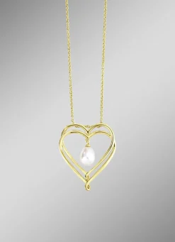 Herz-Anhänger mit Süßwasser-Zuchtperle und Ankerkette