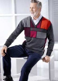 Interessanter V-Pullover mit Grafikmuster