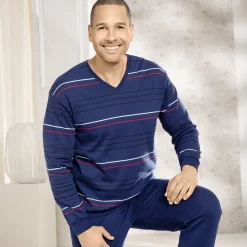 Interlock-Schlafanzug mit V-Ausschnitt und Bündchenabschlüssen