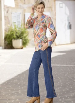 Jeans mit Ziersteppungen im Ethno-Stil