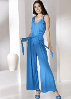 Jumpsuit mit angenähtem Hüftbindegürtel in 3 Farben