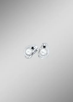 Klappcreolen mit synth Zirkonia und Süßwasser-Zuchtperle