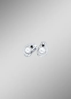 Klappcreolen mit synth Zirkonia und Süßwasser-Zuchtperle