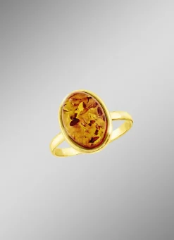 Klassischer Damenring mit echt Bernstein