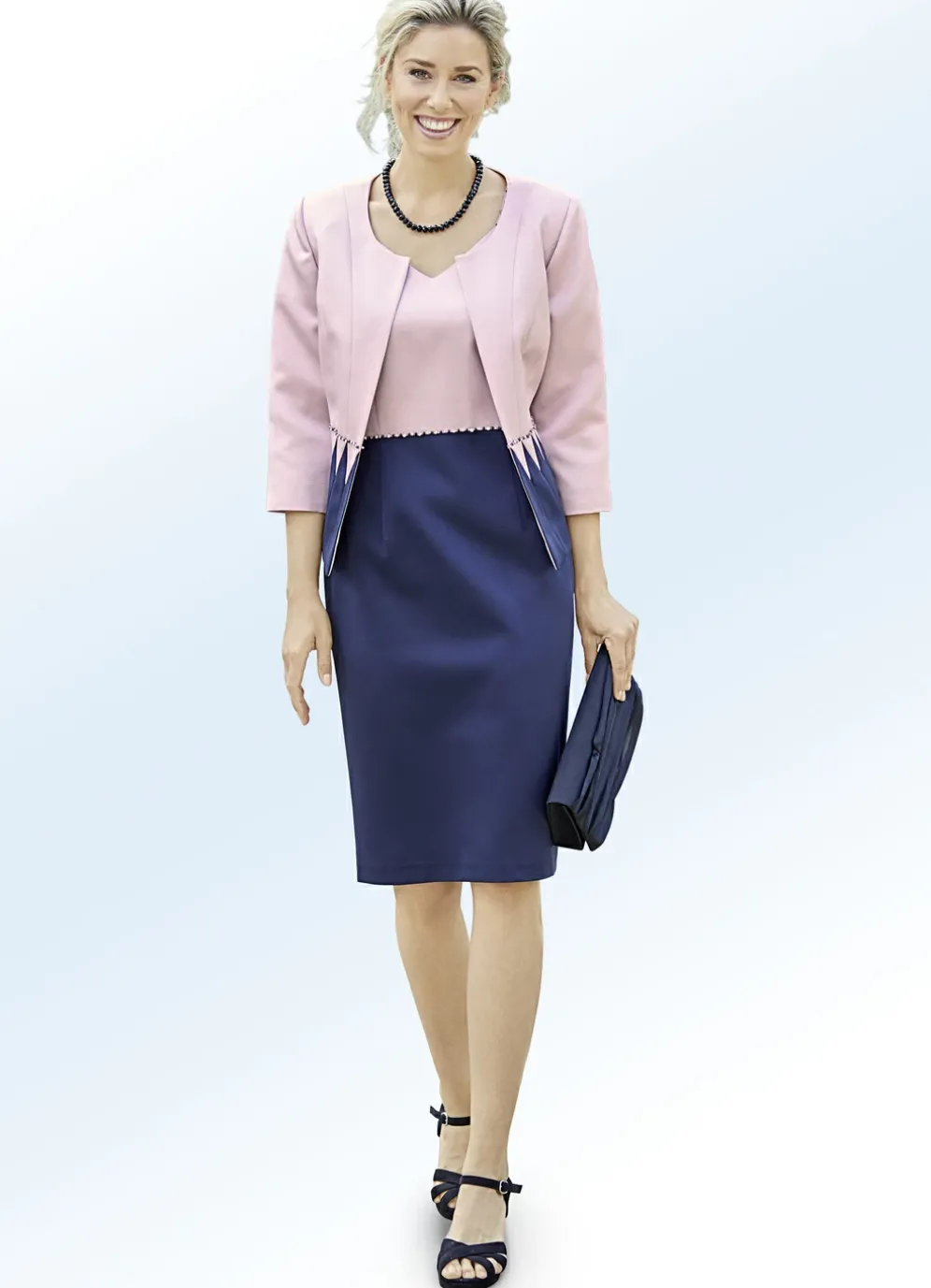 Kleid mit Bolero und Perlen- sowie Strasssteinzier