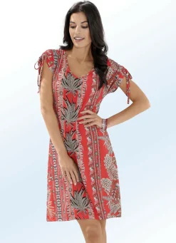 Kleid mit farbbrillantem Druckdessin und überschnittenen Ärmeln