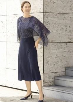 Kleid, 2tlg. mit abnehmbarem Ponchoüberwurf