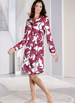 Knielanges Nachthemd, Knopfleiste und knöpfbaren Bündchenabschlüssen