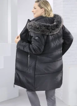 Kurzmantel mit abnehmbarem Kunstpelz-Besatz