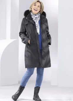 Kurzmantel mit festem Kunstpelz-Besatz