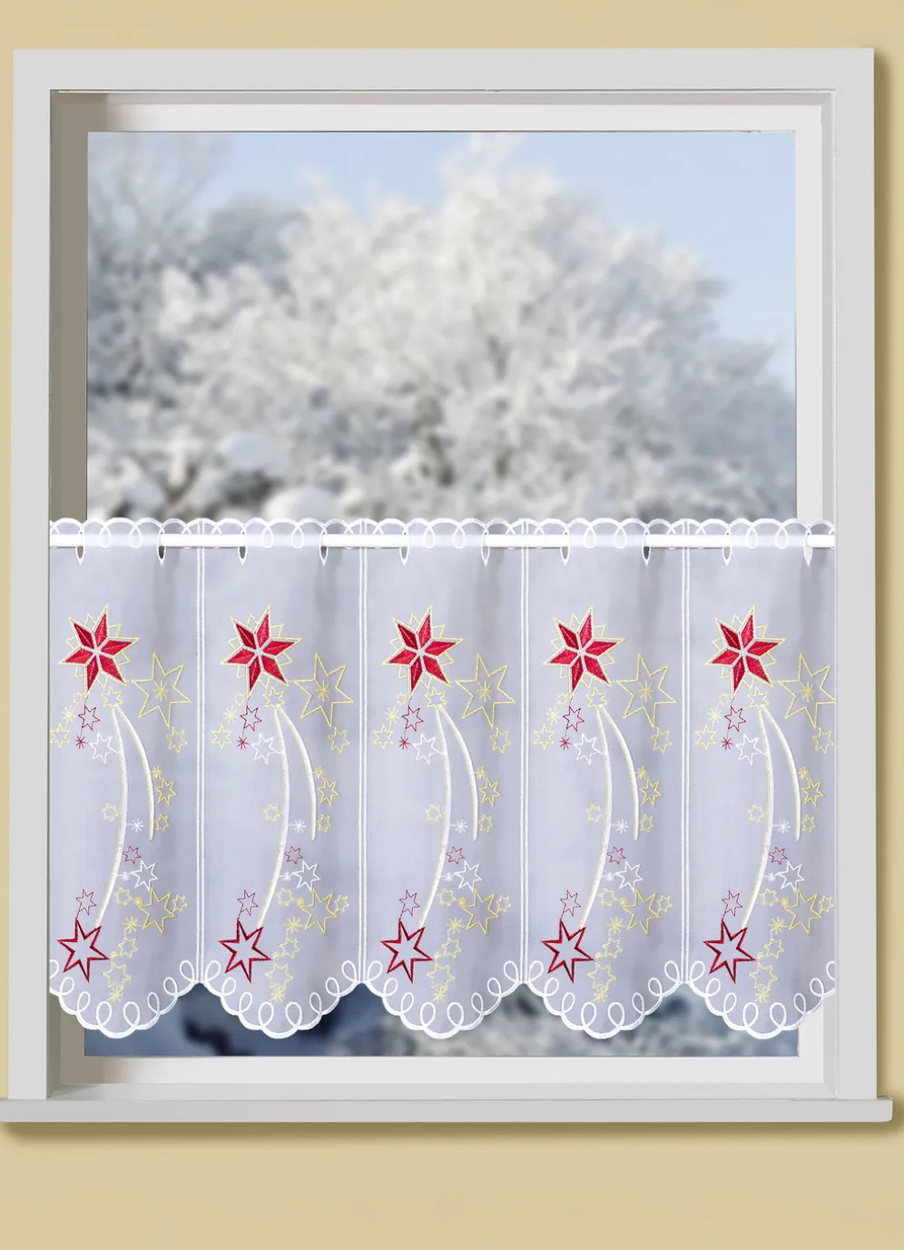 Kurzstore mit echter Plauener Stickerei und metallisiertem Garn