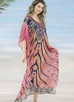Laurina Kaftan mit Schmucksteinchen, leicht transparent