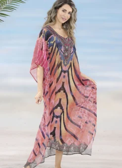 Laurina Kaftan mit Schmucksteinchen, leicht transparent