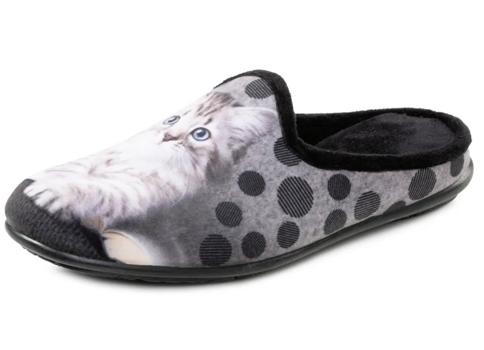 Laurina, klassische Damen-Hausschuhe, mit Katzen-Motiv
