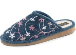 Laurina, leichte Damen-Hausschuhe, mit bunter Blüten-Stickerei