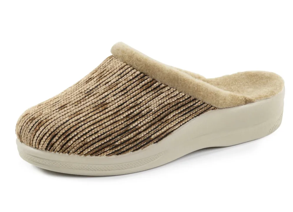 Laurina Pantoffel aus changierendem Cord-Material mit Filzbesatz