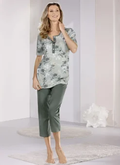Laurina Schlafanzug mit kurzen Ärmeln und wadenlanger Hose