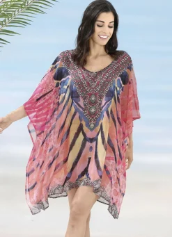 Laurina Tunika mit Schmucksteinchen, leicht transparent