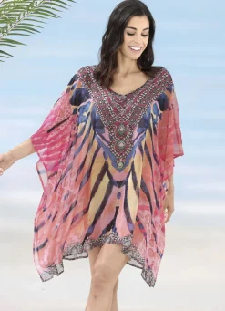 Laurina Tunika mit Schmucksteinchen, leicht transparent