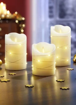 LED-Echtwachskerzen, 3er-Set, mit Flackereffekt
