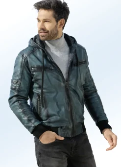 Lederblouson mit angeschnittener Kapuze