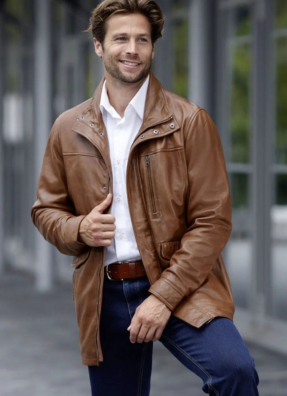 Lederjacke mit Doppeltaschen