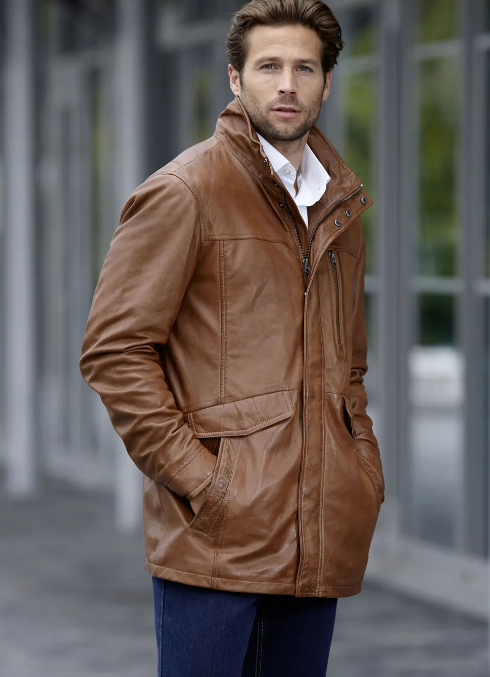 Lederjacke mit Doppeltaschen