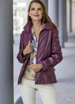 Lederjacke mit Steh-Umlegekragen